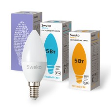 Лампа светодиодная свеча матовая 42LED-C35-5W-230-E14-P, SWEKO 38458, 38462, 38549